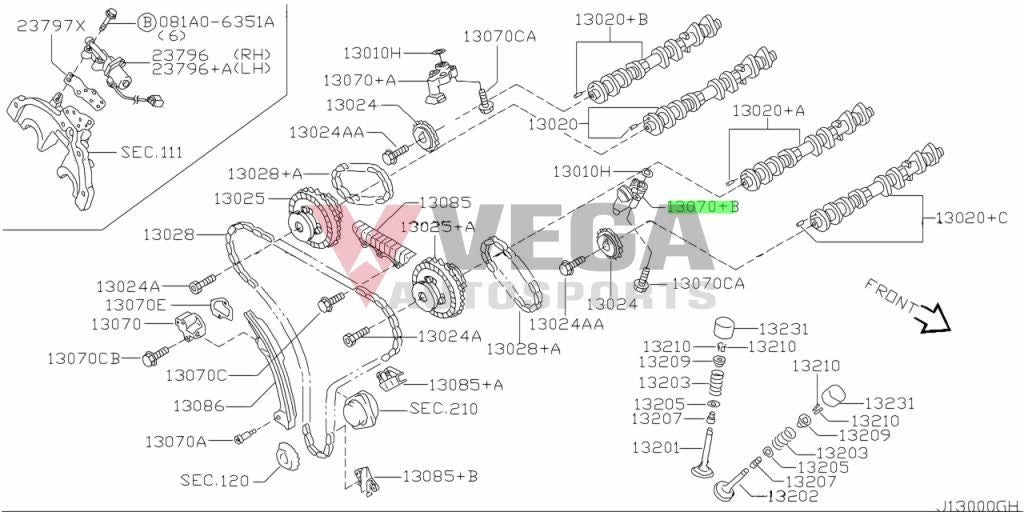 Timing Chain Tensioner (Upper Lhs) To Suit Nissan 350Z / Infiniti G35 Fx35 M35 13070-8J14D Engine