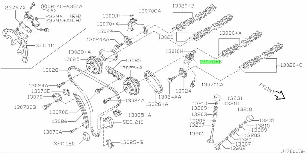 Timing Chain Tensioner (Upper Lhs) To Suit Nissan 350Z / Infiniti G35 Fx35 M35 13070-8J14D Engine