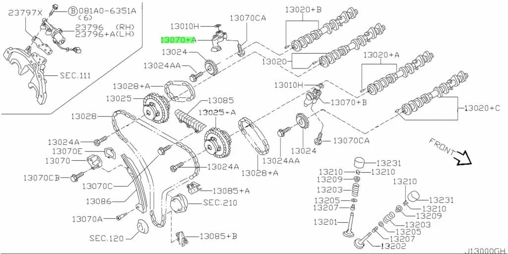 Timing Chain Tensioner (Upper Rhs) To Suit Nissan 350Z / Infiniti G35 Fx35 M35 13070-8J14C Engine