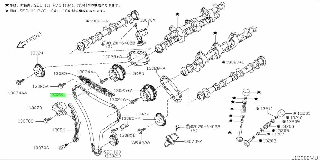 Timing Chain to suit Nissan V35/V36 Skyline Z33 350Z & Z34 370Z (VQ35HR/VQ37HR) 13028-JK20A Engine