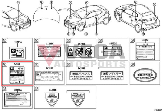 Tire Pressure Information Decal To Suit Toyota Gr Yaris Gxpa16 42661-52E90 Emblems Badges And Decals