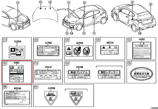 Tire Pressure Information Decal To Suit Toyota Gr Yaris Gxpa16 42661-52E90 Emblems Badges And Decals