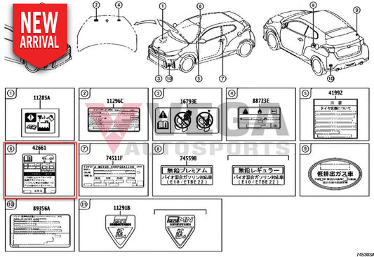 Tire Pressure Information Decal To Suit Toyota Gr Yaris Gxpa16 42661-52E90 Emblems Badges And Decals