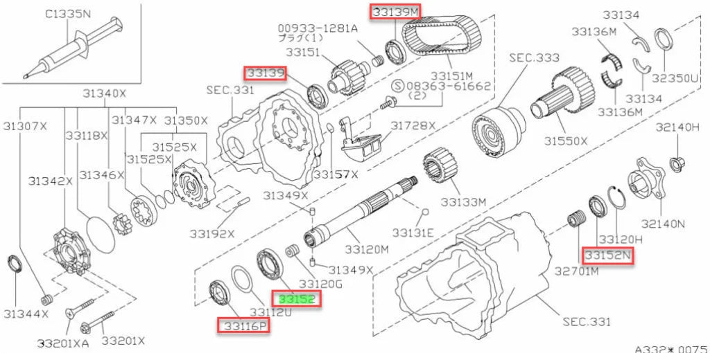 Transfer Case Bearing Set (5-Piece) To Suit Nissan Skyline R32 / R33 Gtr Differential