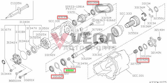 Transfer Case Bearing Set (5-Piece) To Suit Nissan Skyline R32 / R33 Gtr Differential
