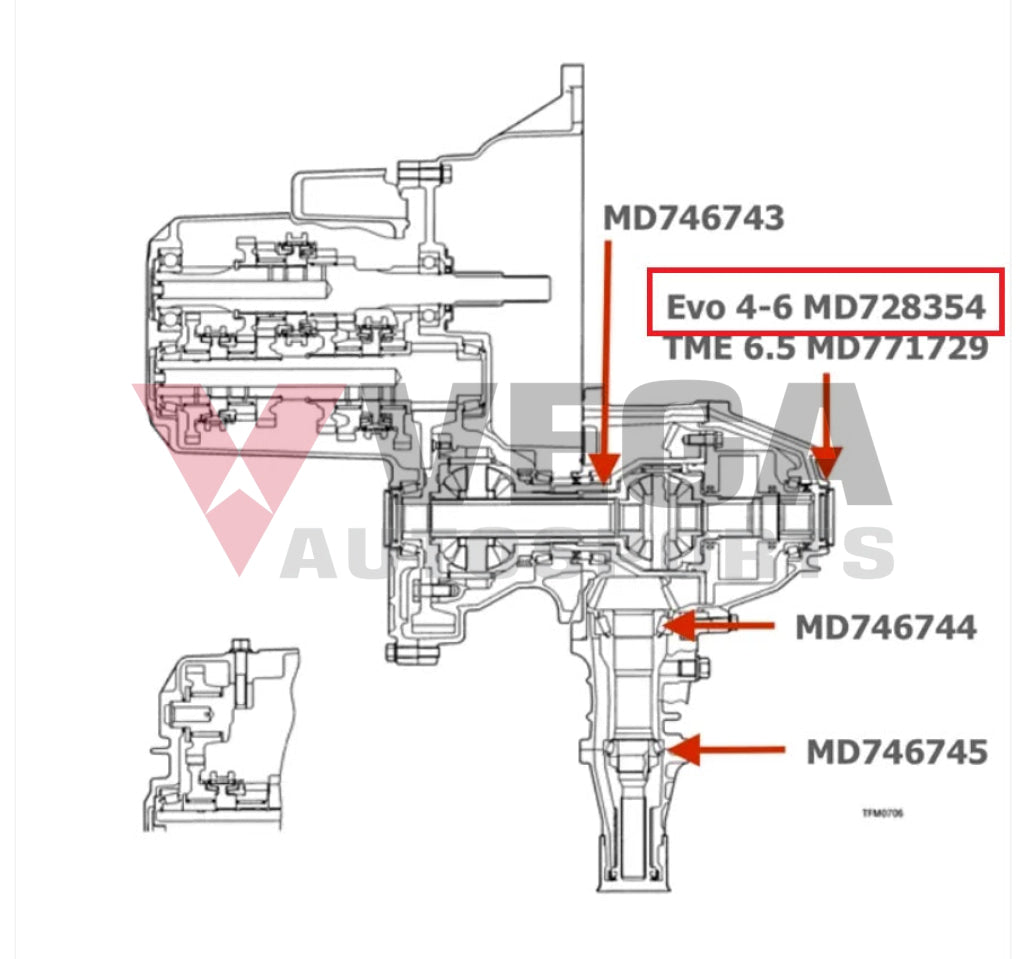 Transfer Case Drive Shaft Bearing to suit Mitsubishi Lancer Evolution 4 - 6 MD728354 Gearbox and Transmission