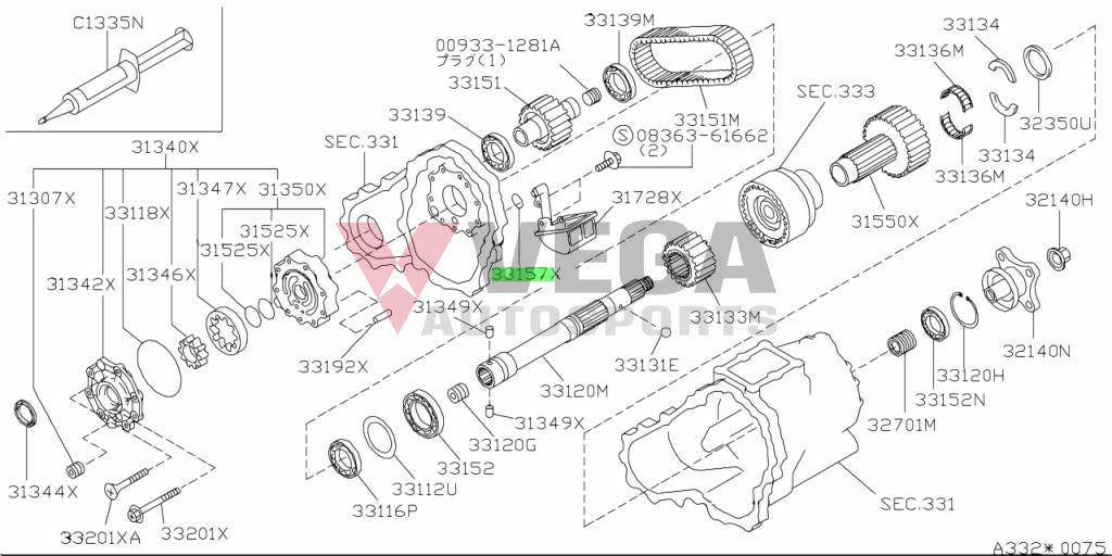 Transfer Case Oil Strainer O-Ring Gasket To Suit Nissan R32 / R33 R34 Gtr 33157-05U0A Gearbox And