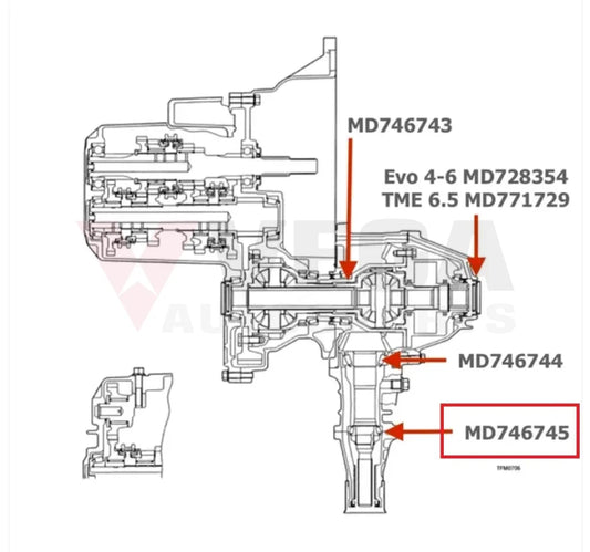 Transfer Case Rear Output Bearing to suit Mitsubishi Lancer Evolution 5 / 6 MD746745 Differential