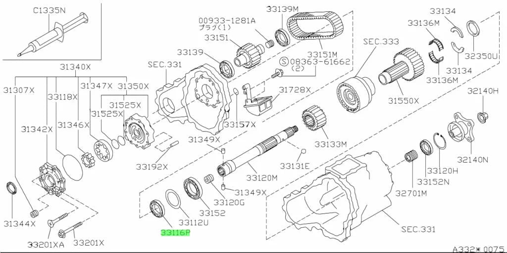 Transfer Drive Shaft Bearing 33116P to suit Nissan Skyline R32 / R33 GTR 33116-05U00 Differential