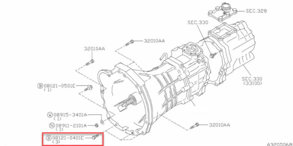 Transmission Bellhousing Lower Bolt To Suit Nissan Rb26 Gearbox 08121-0401E Nuts / Bolts Screws