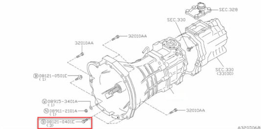 Transmission Bellhousing Lower Bolt To Suit Nissan Rb26 Gearbox 08121-0401E Nuts / Bolts Screws