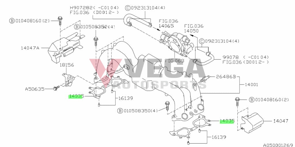 Turbo Inlet Manifold Gasket Set To Suit Subaru Impreza Ej20 / Ej25 14035Aa421 Engine