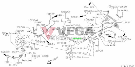 Turbo Water Outlet Hose (Front) to suit Nissan R32 / R33 / R34 GTR RB26 14055-05U21 Cooling