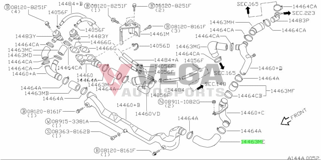 Turbocharger Blow Off Valve Air Inlet Hose To Suit Nissan Skyline R32 / R33 Gtr 14463-05U12 Engine