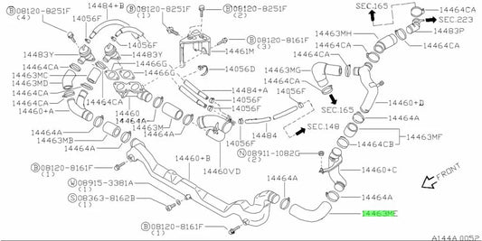 Turbocharger Blow Off Valve Air Inlet Hose To Suit Nissan Skyline R32 / R33 Gtr 14463-05U12 Engine