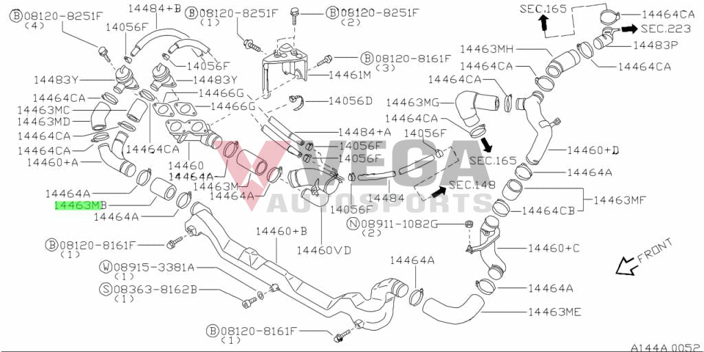 Turbocharger Blow Off Valve Air Inlet Hose To Suit Nissan Skyline R32 / R33 R34 Gtr 14463-05U17