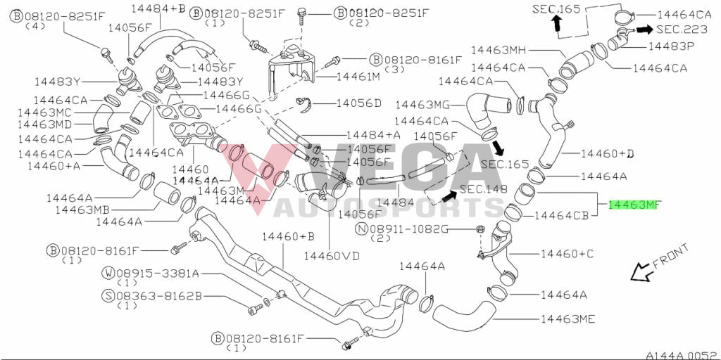 Turbocharger Blow Off Valve Air Inlet Hose To Suit Nissan Skyline R32 / R33 R34 Gtr 14463-05U20