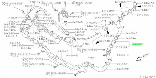 Turbocharger Blow Off Valve Air Inlet Hose To Suit Nissan Skyline R32 / R33 R34 Gtr 14463-05U20