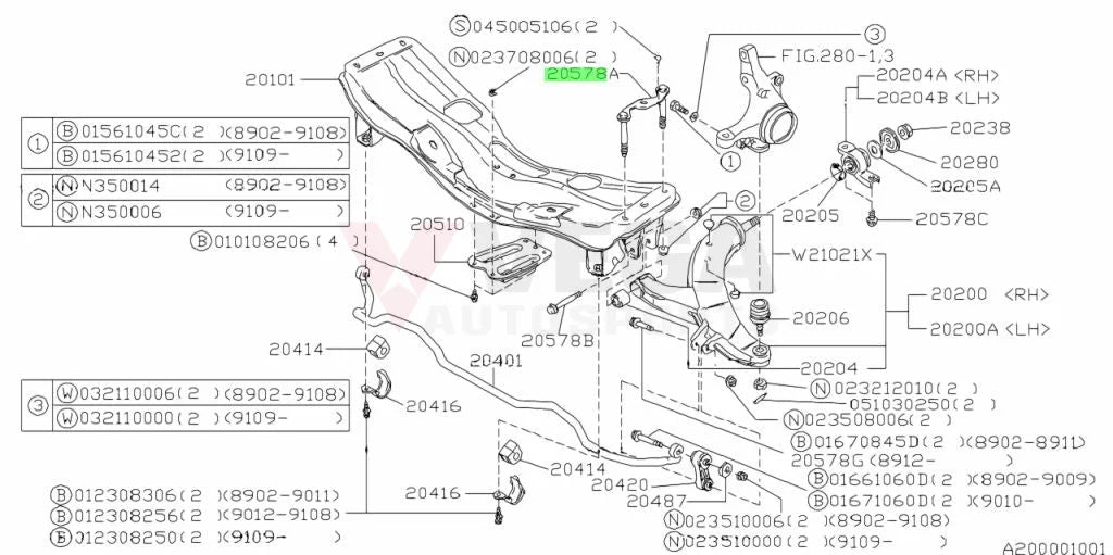 U Bolt Front Subframe / Cross Member to suit Subaru Impreza 92-00 GC8 GF8 20540AA030 Nuts / Bolts / Screws