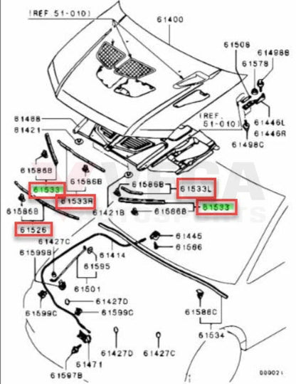Under Bonnet Rubber Seal Set (5-Piece) To Suit Mitsubishi Lancer Evolution 7 Ct9A Exterior
