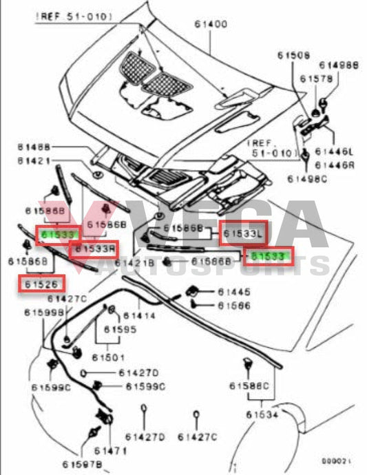 Under Bonnet Rubber Seal Set (5-Piece) To Suit Mitsubishi Lancer Evolution 7 Ct9A Exterior