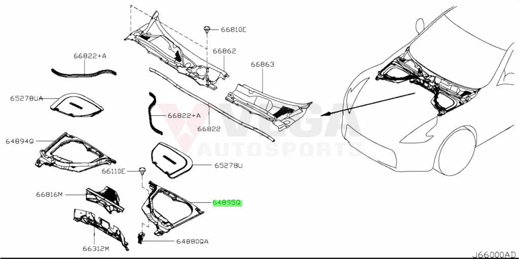 Upper Hood Ledge Cover Lhs To Suit Nissan 370Z Z34 64895-1Ea0A Exterior