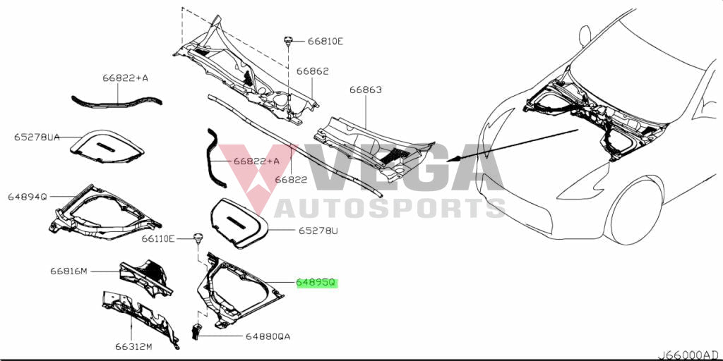 Upper Hood Ledge Cover Lhs To Suit Nissan 370Z Z34 64895-1Ea0A Exterior