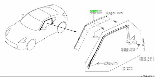 Upper Weatherstrip Retainer Rhs To Suit Nissan 370Z Z34 76870 - 1Ea0A Body Mouldings / Seals