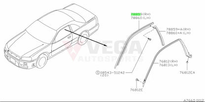 Upper Weatherstrip Retainer RHS to suit Nissan Skyline R34 Coupe Models 76870-AA101 - Vega Autosports