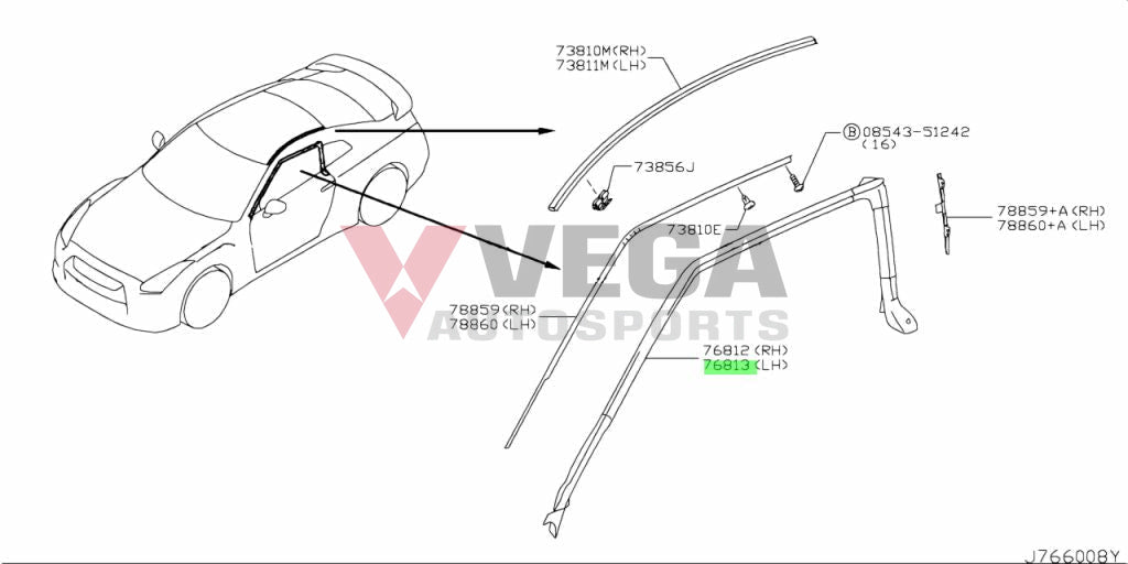 Upper Window Weatherstrip Lhs To Suit Nissan R35 Gtr 76861-Jf00A Body Mouldings / Seals