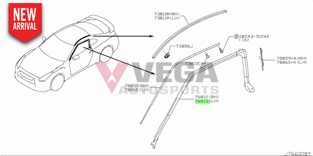 Upper Window Weatherstrip Lhs To Suit Nissan R35 Gtr 76861-Jf00A Body Mouldings / Seals