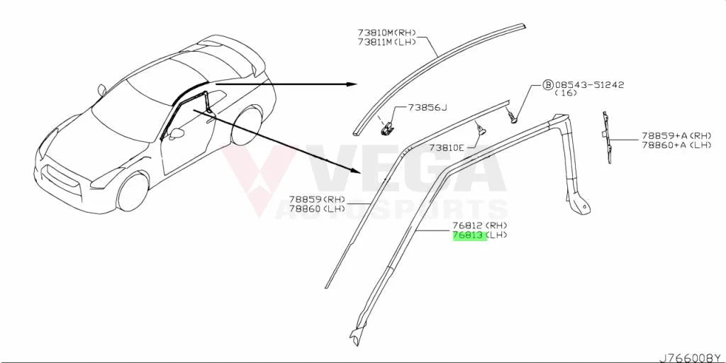 Upper Window Weatherstrip Lhs To Suit Nissan R35 Gtr 76861-Jf00A Body Mouldings / Seals