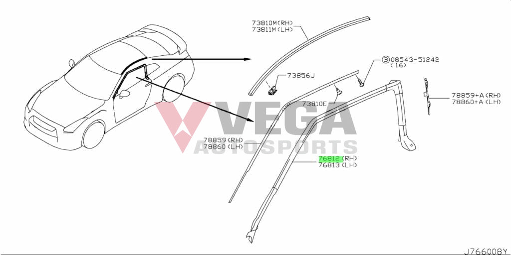 Upper Window Weatherstrip Rhs To Suit Nissan R35 Gtr 76860-Jf00A Body Mouldings / Seals