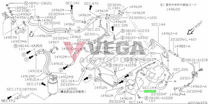 Vacuum Hard Liner Pipe Turbo Side to suit Nissan Skyline R32 / R33 / R34 GTR 22305-05U20 Engine