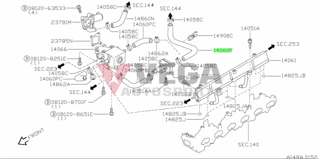 Vacuum Rear Hose Air Regulator to Air chamber to suit Nissan R33 / R34 GTR 14060-24U00 Cooling