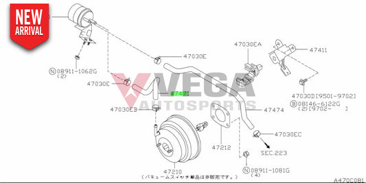 Vacuum Tank To Brake Booster Hose to suit Nissan Skyline R33 R34 GTR 47471-24U00 Brakes
