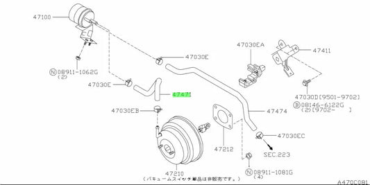 Vacuum Tank To Brake Booster Hose to suit Nissan Skyline R33 R34 GTR 47471-24U00 Brakes
