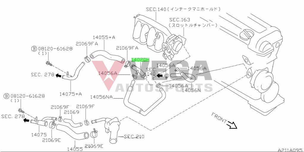 Water Connector To Suit Nissan Silvia S14 / S15 14075-65F0A Cooling