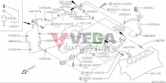 Water Hose Bypass Pipe To Engine Block Heater (Rb25) Suit Nissan Skyline R33 Gts-T 14056-21U10