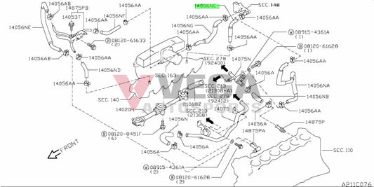 Water Hose Rear (Rb25Det Neo) To Suit Nissan Skyline R34 Gtt / C34 Stagea C34/C35 Laurel 14056-Aa515