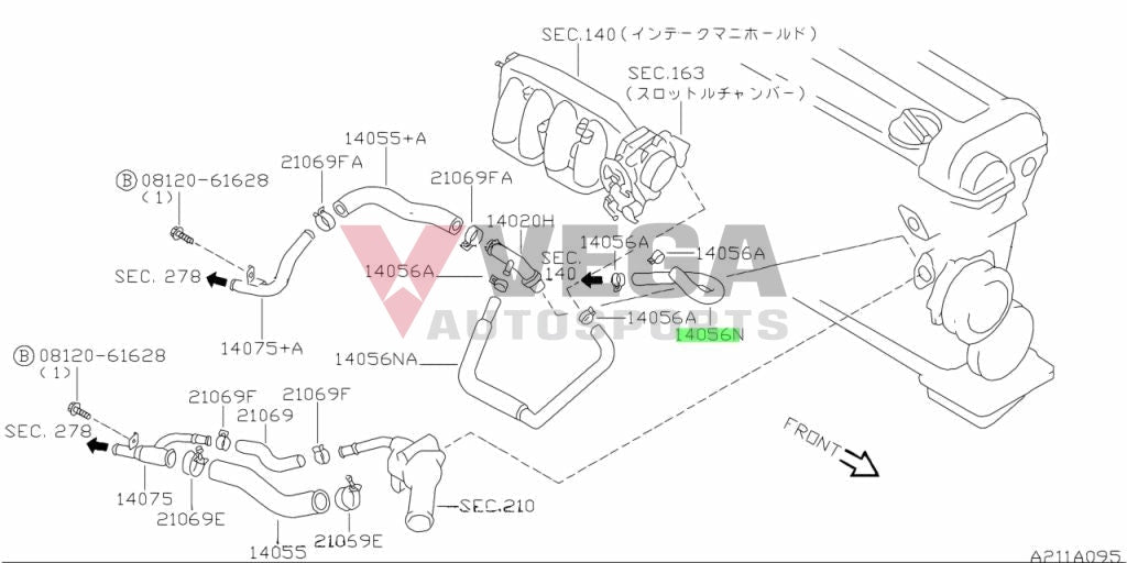 Water Hose (Sr20De/T) To Suit Nissan Silvia S14 / S15 14055-06E10 Cooling