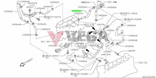 Water Hose Throttle Body Rear (Rb25Det Neo) To Suit Nissan Skyline R34 Gtt / C34 Stagea C34/C35