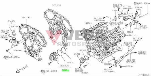 Water Pump To Suit Nissan R35/V35/V36/Z33/Z34 (Vr38 & Vq35Hr/Vq37Hr) B1010-Jk20A Cooling