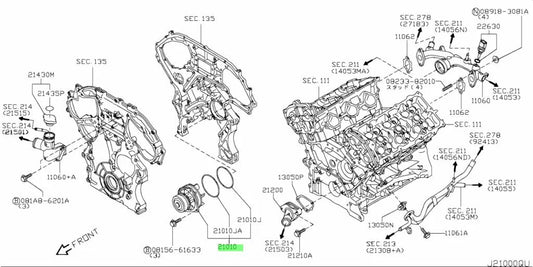 Water Pump To Suit Nissan R35/V35/V36/Z33/Z34 (Vr38 & Vq35Hr/Vq37Hr) B1010-Jk20A Cooling