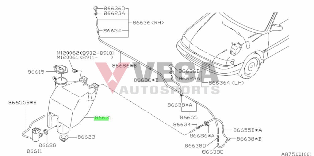 Windscreen Washer Bottle With Cap 3 Litre To Suit Subaru Impreza Gc8 / Gf8 86631Aa010 Exterior