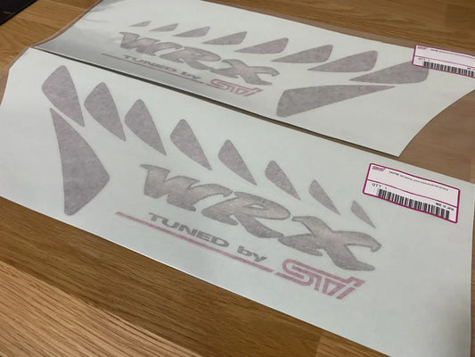 Wrx Rear 1/4 Side Decal Set To Suit Subaru Impreza Type R Sti Gc8 - Pink Text Emblems Badges And